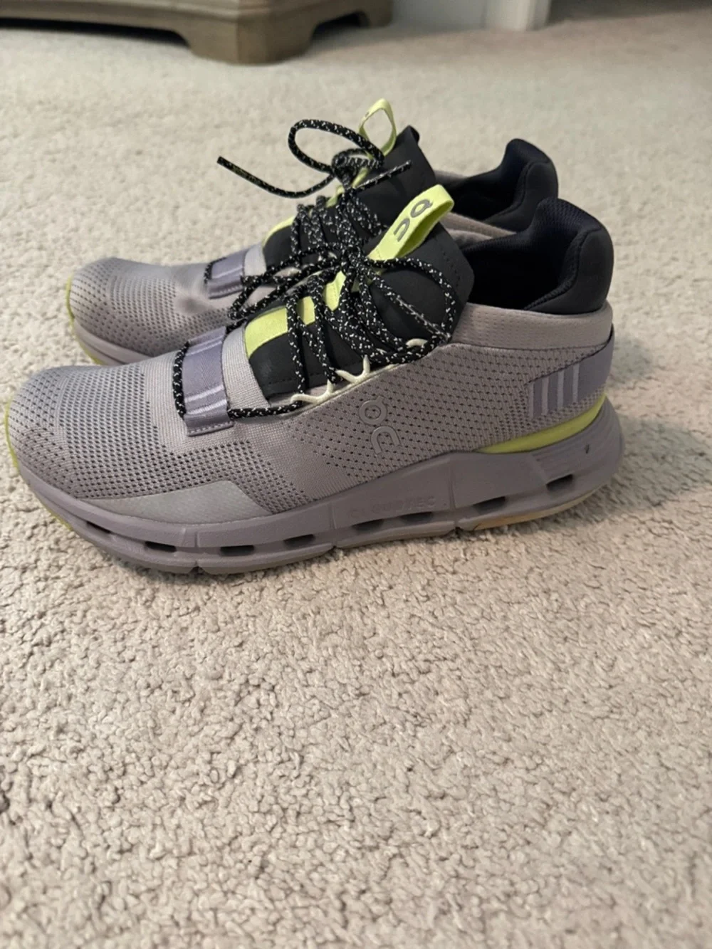 ON Cloudnova Running Shoes in Light Gray with YellowGreen Accent - Womens - Picture 4 of 8